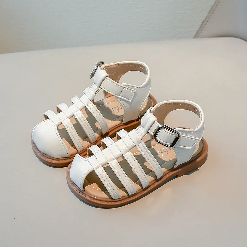 Retro Children Cut Out Shoes Girls Roman Shoes British Style Non-slip Fashion Kids Toes Capped Shoes Peep Toe Solid Color I06054