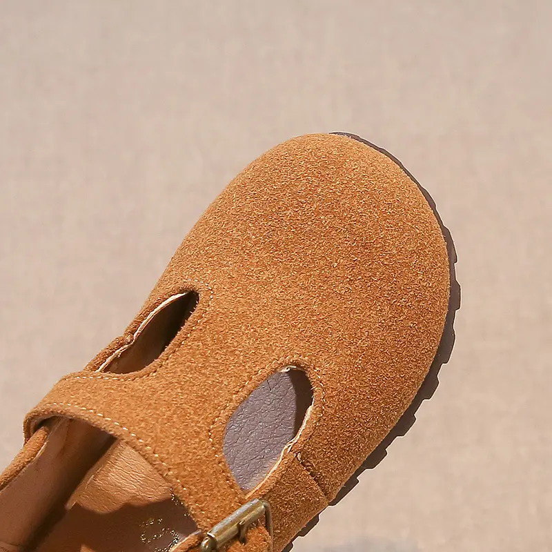 Spring Suede Girl's Flat Shoes New Round Toe Soft Bottom Shoes Children Outdoor Casual Footwear New Semester School Shoes I02142