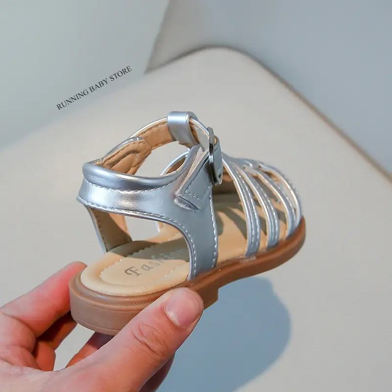 Retro Children Cut Out Shoes Girls Roman Shoes British Style Non-slip Fashion Kids Toes Capped Shoes Peep Toe Solid Color I06054