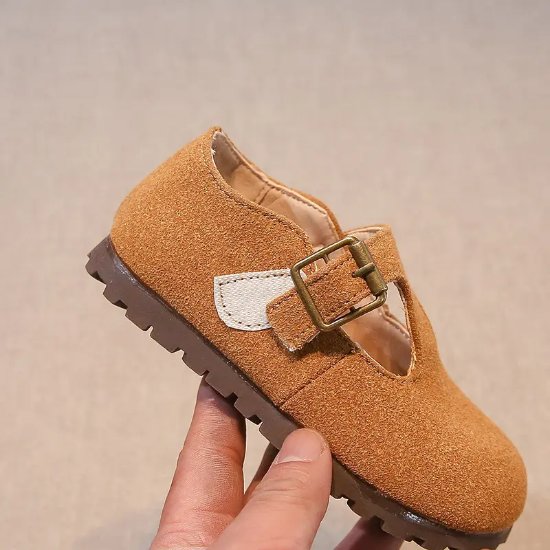 Spring Suede Girl's Flat Shoes New Round Toe Soft Bottom Shoes Children Outdoor Casual Footwear New Semester School Shoes I02142