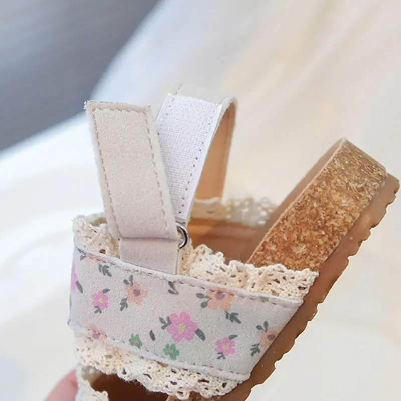 2025 All Over Flowers Printed Children's Sandals for Girls Platform Beach Shoes Ruffles Princess Slingbacks Student Shoes I05161