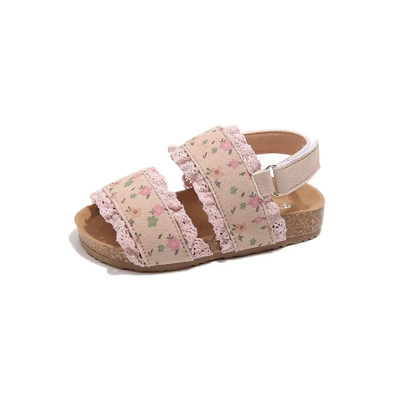 2025 All Over Flowers Printed Children's Sandals for Girls Platform Beach Shoes Ruffles Princess Slingbacks Student Shoes I05161