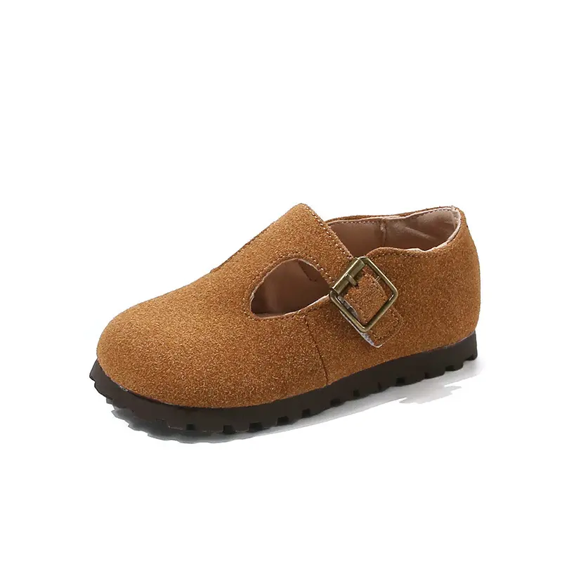 Spring Suede Girl's Flat Shoes New Round Toe Soft Bottom Shoes Children Outdoor Casual Footwear New Semester School Shoes I02142