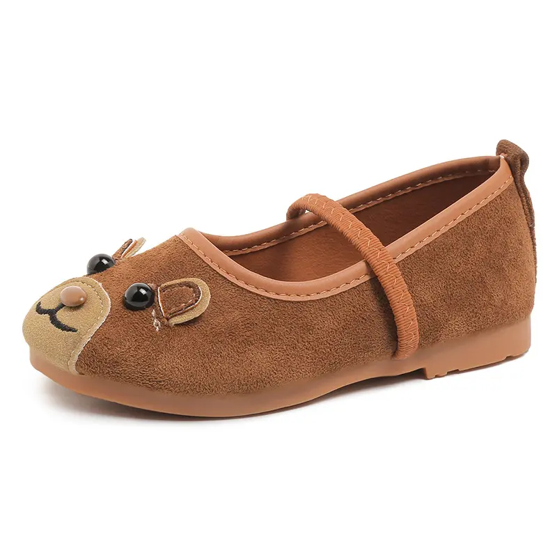 Girls Princess Shoe Kid's Bear Pattern Shoes Children's Soft Soles Comfortable Little Girl Suede Mary Janes Student Shoes I06135
