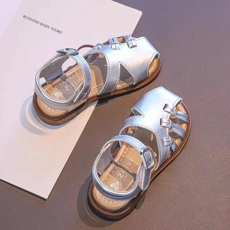 New Trend Knot Girls Sandals Children Semi-enclosed Toe Strap Summer Shoes Kids Braid Gladiator Beach Shoes Girl Footwear I06064