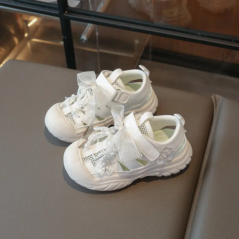 Girls Casual Shoes Fresh Mesh Sneakers Kids Summer Children Tenis Shoes Appliques Cute Sport Ribbons Running Shoes Flower I06111