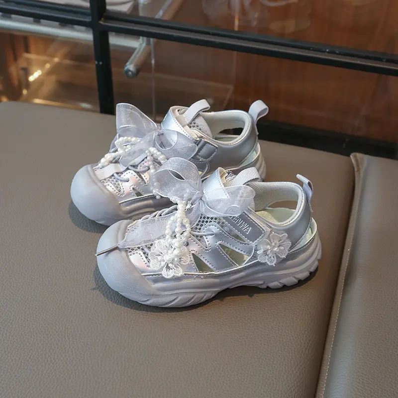 Girls Casual Shoes Fresh Mesh Sneakers Kids Summer Children Tenis Shoes Appliques Cute Sport Ribbons Running Shoes Flower I06111