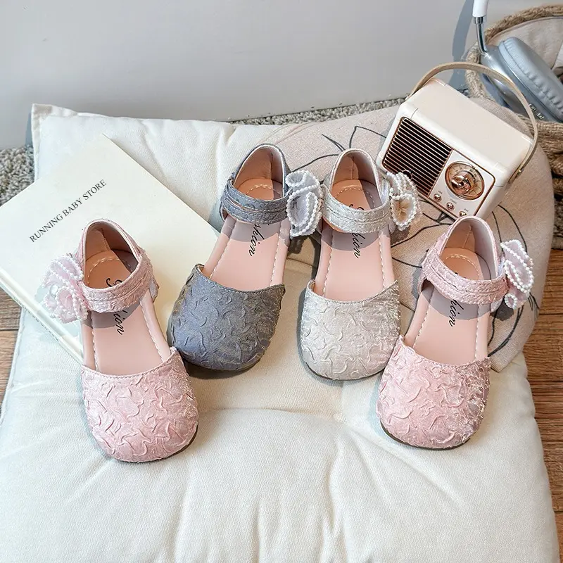 Pleated Vamp Design Children Coverd Toe Sandals for Girls Tulle Flower Wedding Party Princess Shoes Super Nice mary janes I06051