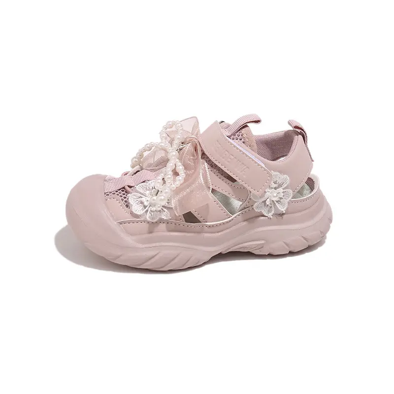 Girls Casual Shoes Fresh Mesh Sneakers Kids Summer Children Tenis Shoes Appliques Cute Sport Ribbons Running Shoes Flower I06111