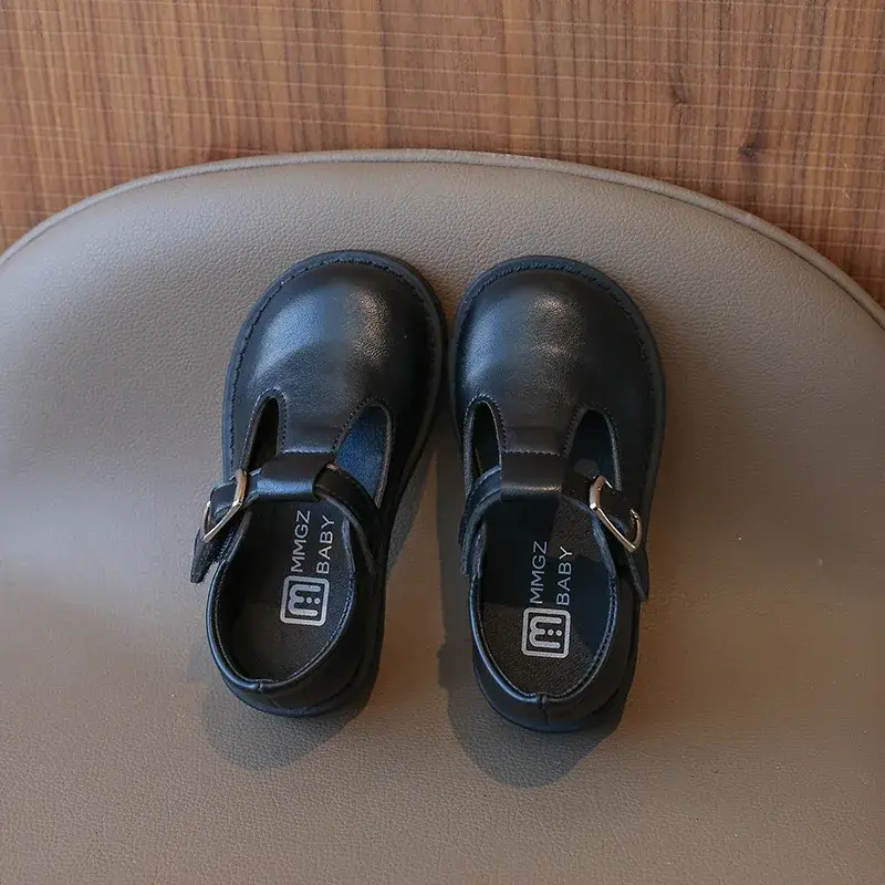 2025 Princess Spring New Black Low Heeled Shoes Girls T-tied New Semester School Uniform Shoes Beige Casual Leather Shoes I01251