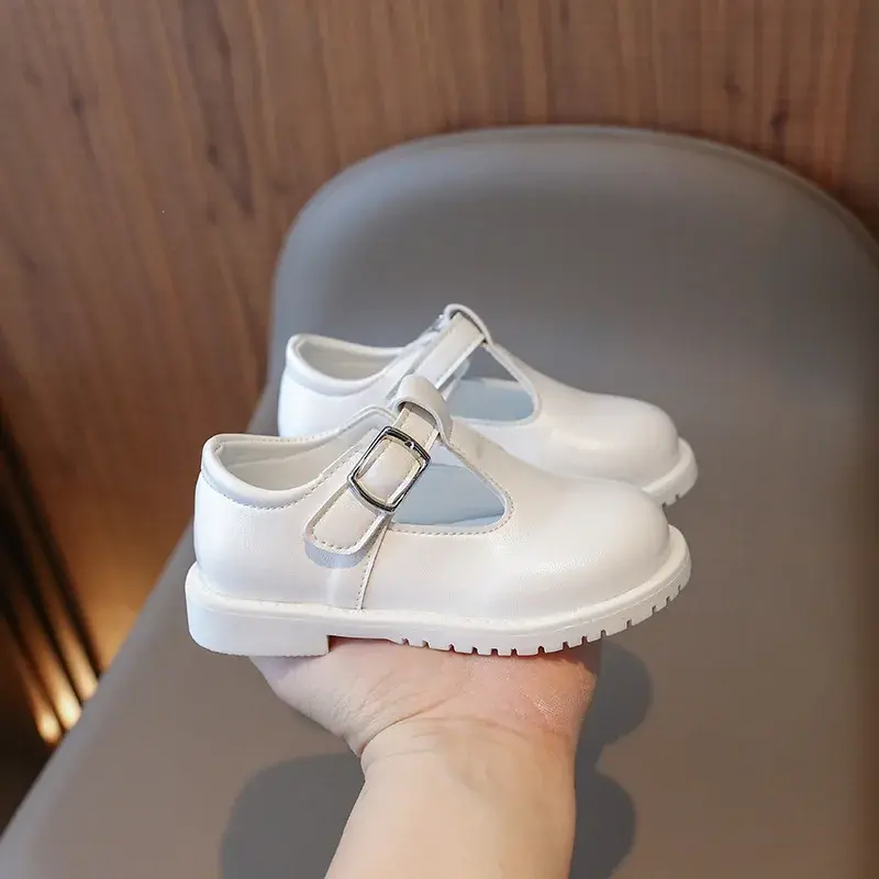 2025 Princess Spring New Black Low Heeled Shoes Girls T-tied New Semester School Uniform Shoes Beige Casual Leather Shoes I01251