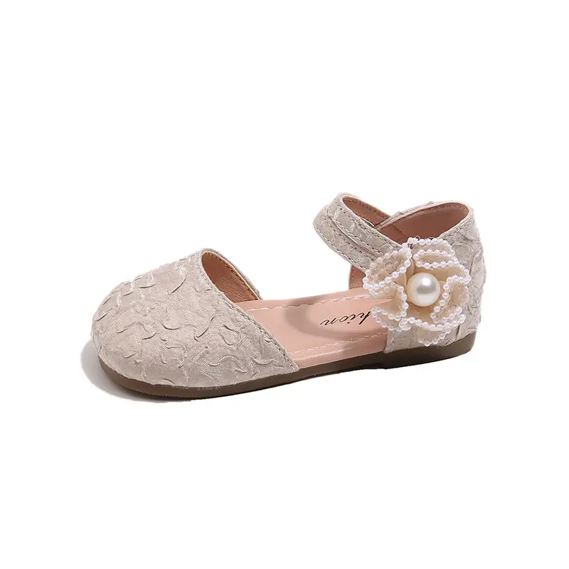 Pleated Vamp Design Children Coverd Toe Sandals for Girls Tulle Flower Wedding Party Princess Shoes Super Nice mary janes I06051