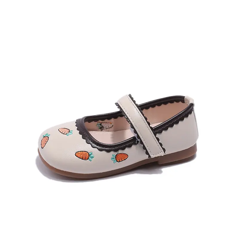 Girl's Flats Open-backed Shoe Soft PU Leather All Over Print Cartoon Radish Pattern Little Girl Shoes Students mary janes I01252