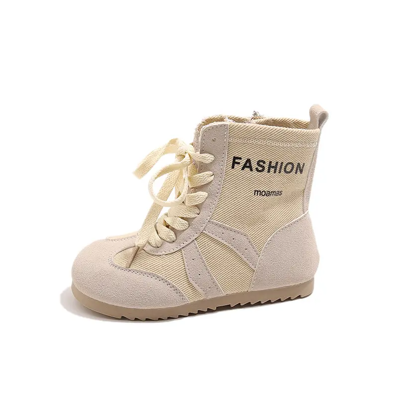 Fashion Long Canvas Boots for Kids Autumn Versatile Soft Sole Children Boot Suede Leahter Platform Shoes Girl Boy Sneaker I08054