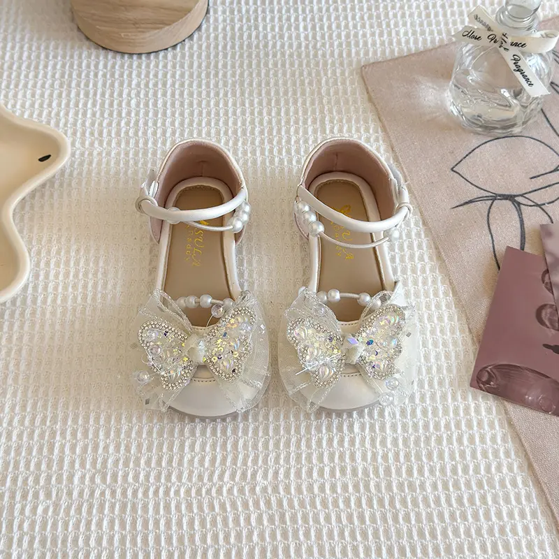 Charming Butterfly-knot Designs Princess Shoes Girl Sandals Sparkling Sequins Dress Shoes Delicate Tulle Bridesmaid Shoes I04021