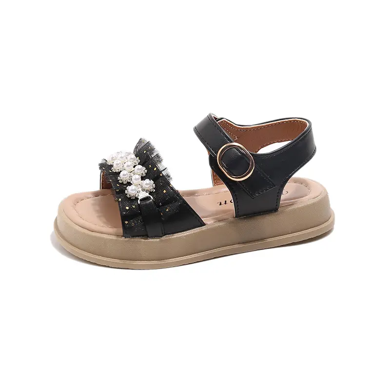Girls Sandals 2025 Summer New Kids Fashion Ruffles Slingbacks Sweet Princess Beading Shoes Children Non-slip Dress Shoes I05183