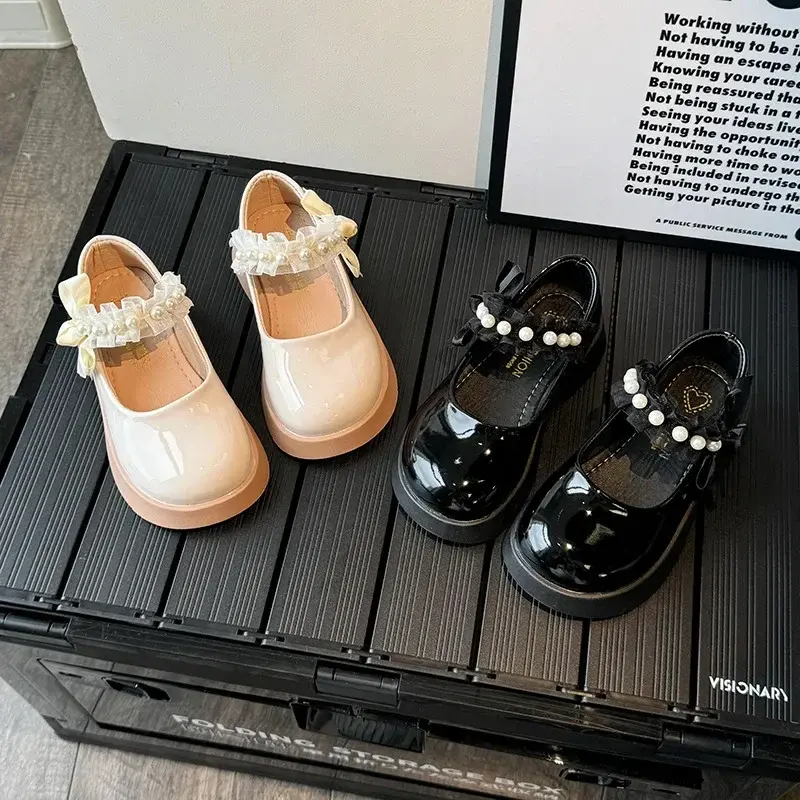 Fashion Girls Mary Janes Leather Shoes Kids Baby Princess Shoe Child Soft Comfortable Party Shoes Lace Ribbons Footwear I01284