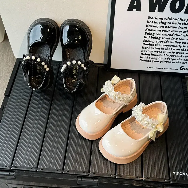 Fashion Girls Mary Janes Leather Shoes Kids Baby Princess Shoe Child Soft Comfortable Party Shoes Lace Ribbons Footwear I01284