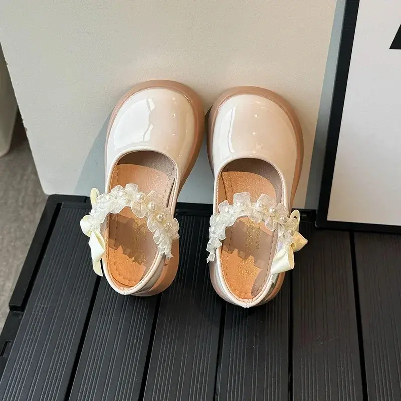 Fashion Girls Mary Janes Leather Shoes Kids Baby Princess Shoe Child Soft Comfortable Party Shoes Lace Ribbons Footwear I01284