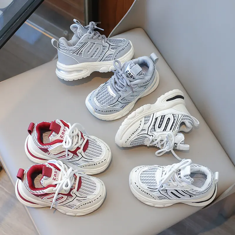 Spring Fall Children Sports Shoes Unisex Kids Sneakers Mesh Upper Breathable Basketball Shoes Tennis Casual Flat Footwear I06268