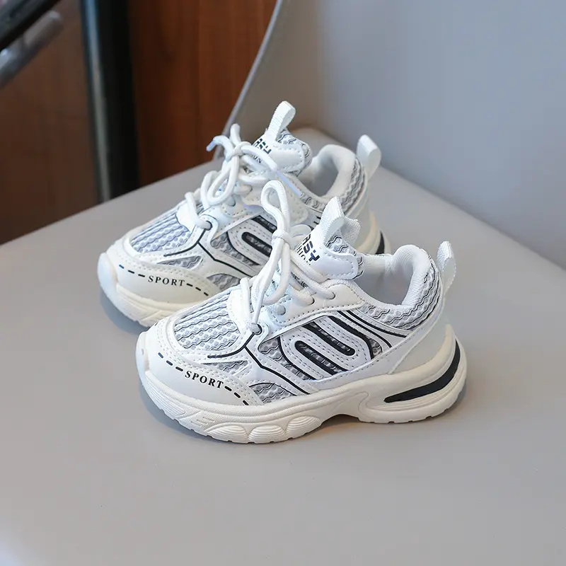 Spring Fall Children Sports Shoes Unisex Kids Sneakers Mesh Upper Breathable Basketball Shoes Tennis Casual Flat Footwear I06268