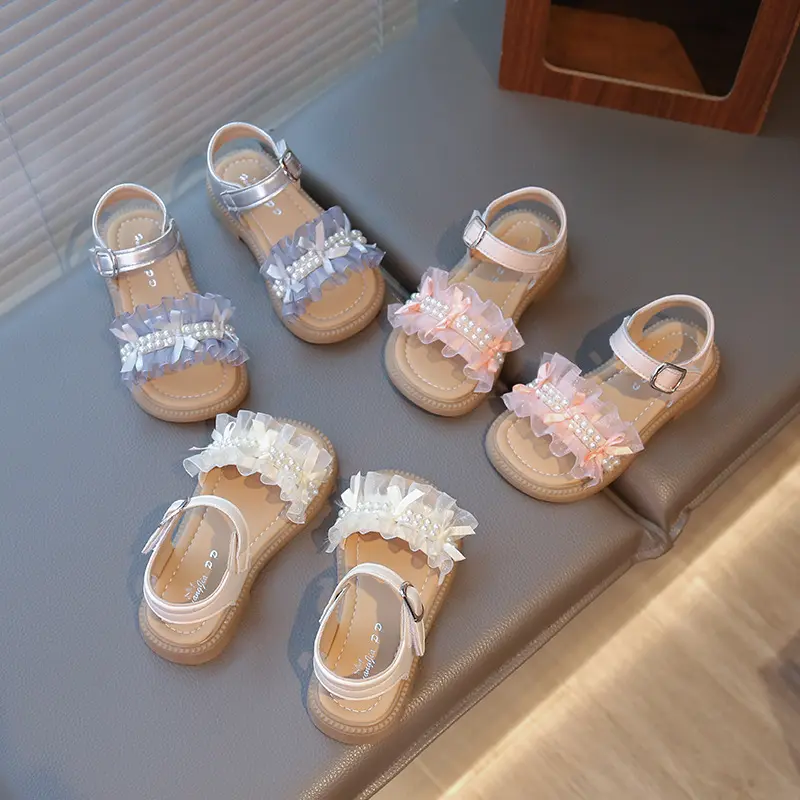 ·Sandals for Girls 2025 Summer New Platform Princess Shoe Cute Beading Baby Sandals Non Slip Student Children Girl Shoes I06078
