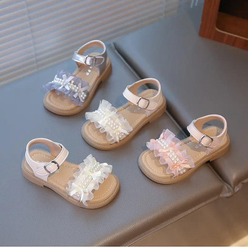 ·Sandals for Girls 2025 Summer New Platform Princess Shoe Cute Beading Baby Sandals Non Slip Student Children Girl Shoes I06078