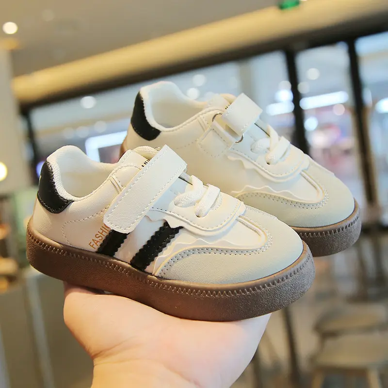 Boy Girl Patchwork Shoes Black Beige Stripes Kids Spring Autumn Baby Kid Casual Sports Shoes Flats Heel Children Sneakers H07173