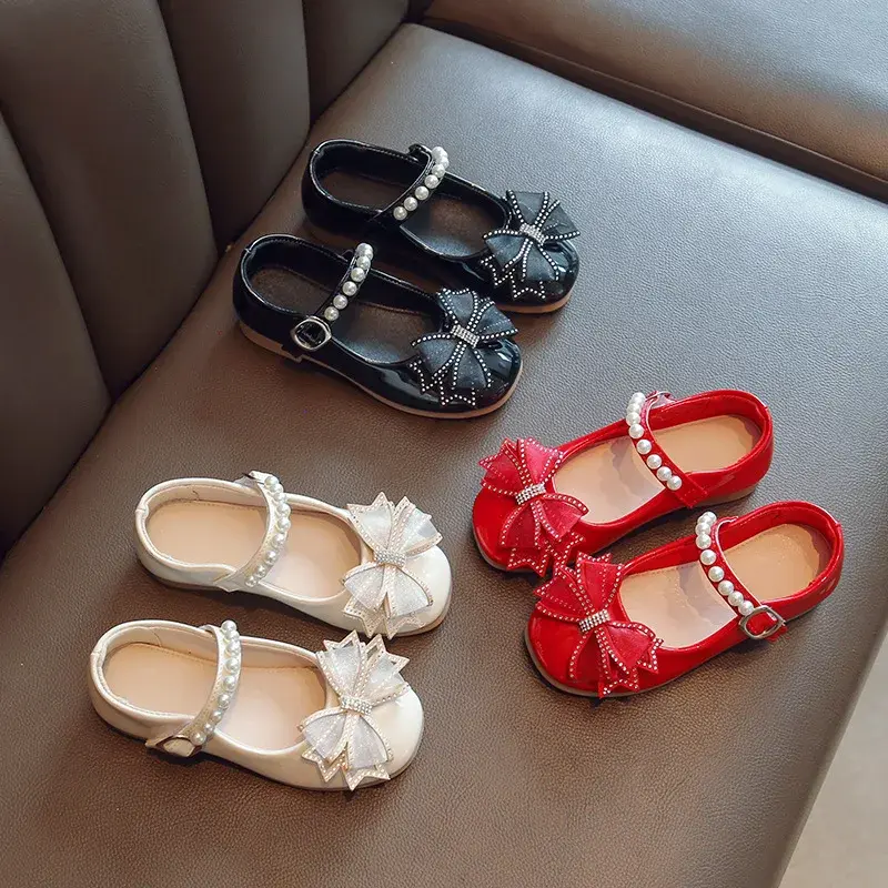 Children PU Leather Shoes Beading Girls Dress Shoes Mary Jane Shoes Kids Girl Wedding Party Princess Children Footwear H06203