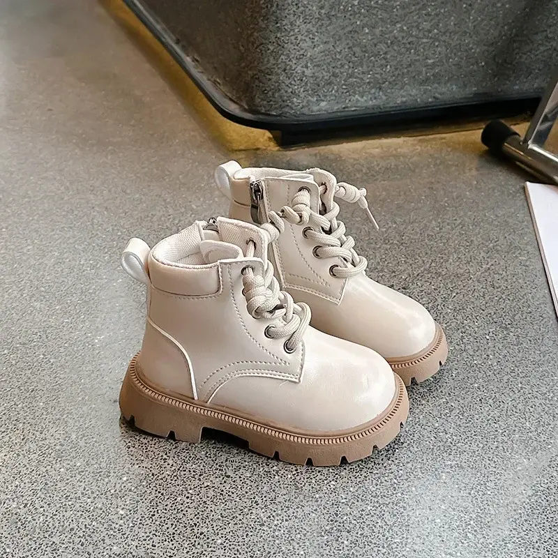 Handsome Children Short Boots Boy Thickened Leather Boots Girls Anti Slip Motorcycle Style Shoes Kids Fashion Ankle Boots H08233