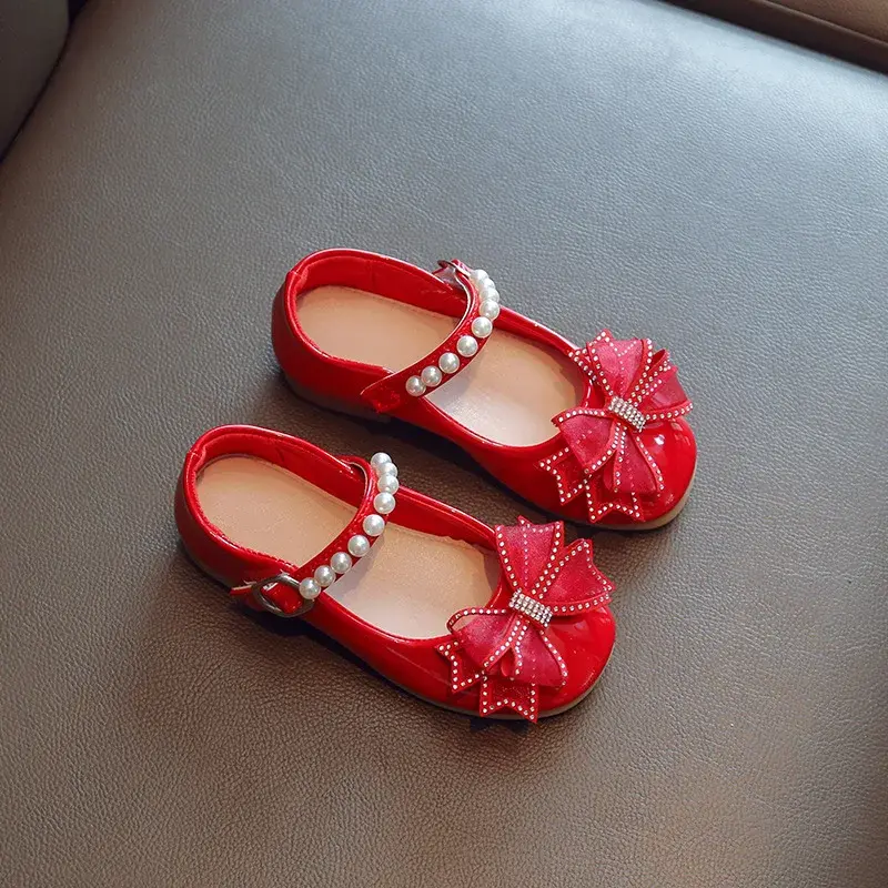 Children PU Leather Shoes Beading Girls Dress Shoes Mary Jane Shoes Kids Girl Wedding Party Princess Children Footwear H06203