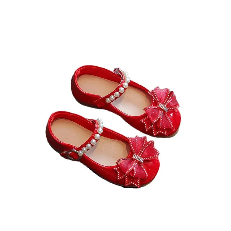 Children PU Leather Shoes Beading Girls Dress Shoes Mary Jane Shoes Kids Girl Wedding Party Princess Children Footwear H06203