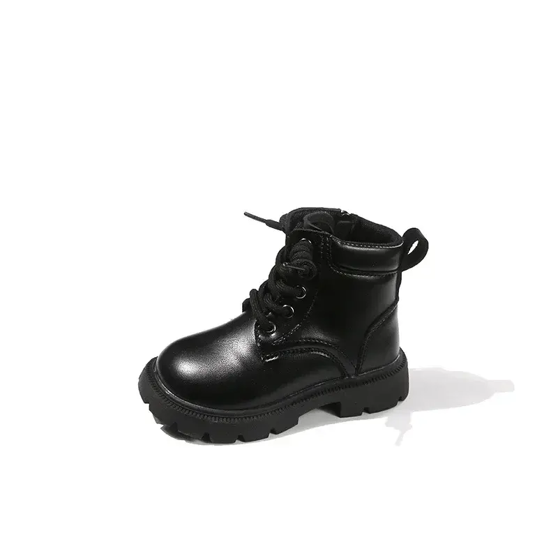 Handsome Children Short Boots Boy Thickened Leather Boots Girls Anti Slip Motorcycle Style Shoes Kids Fashion Ankle Boots H08233