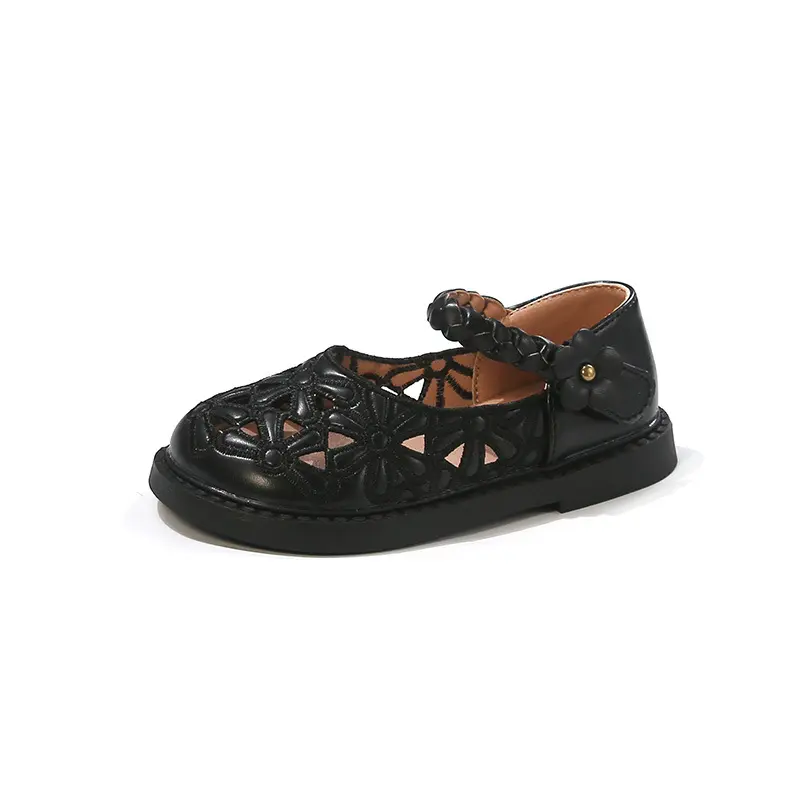 Summer Fall New Style Girls Princess Shoes Korean Style Little Girl Hollow PU Leather Shoes Baby Girl Flowers Dance Shoes I06296