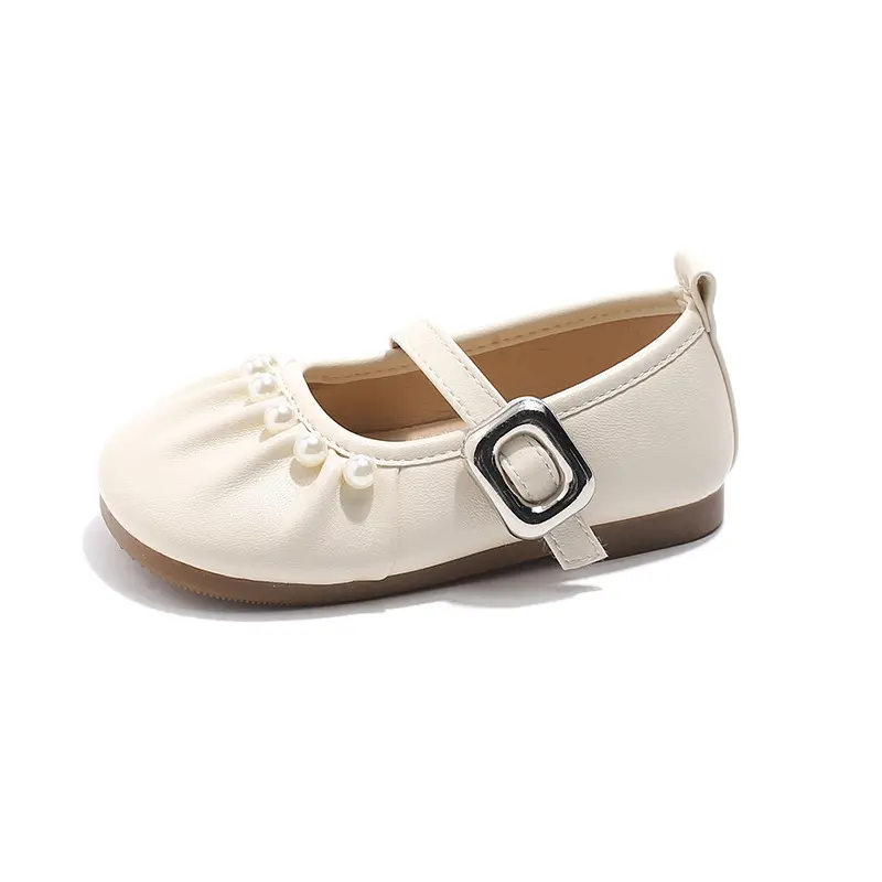 Cute Girl Pleated Mary Jane Shoes 2025 Summer Fall Stylish Princess Kids Shoes Girls Beige Brown Silver School Shoes Kids I06161