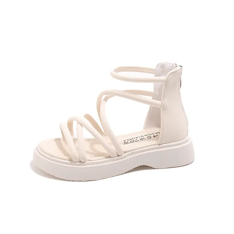 Girls narrow Band Sandals Cross-tied 2025 Summer New Soft Sole Breathable Beach Flats Kids Girls Casual Platfrom Footwear I06156