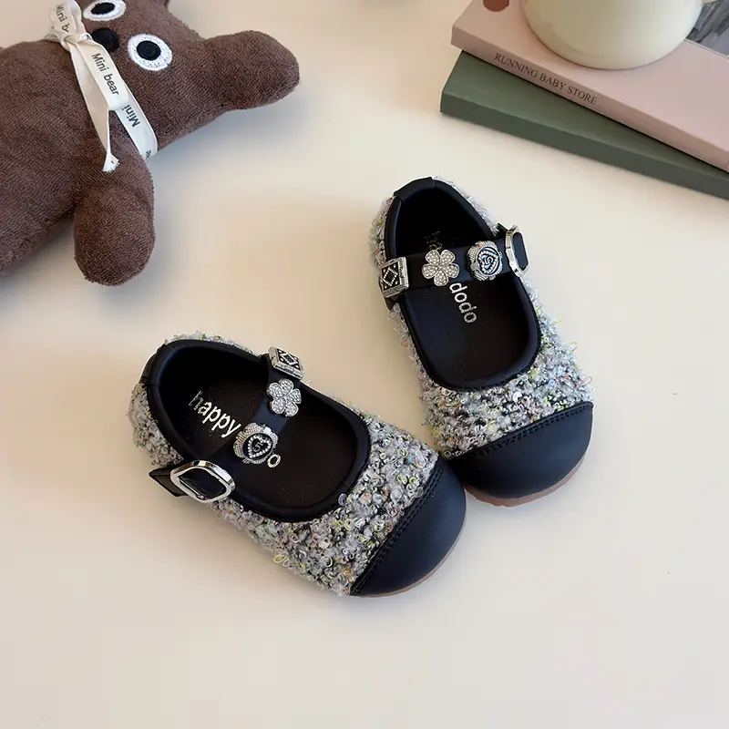 Girls Princess Leather Shoes All Covered Rhinestone Upper Wedding Party Shoes Girl Versatile Gorgeous Children's Footwear I03203