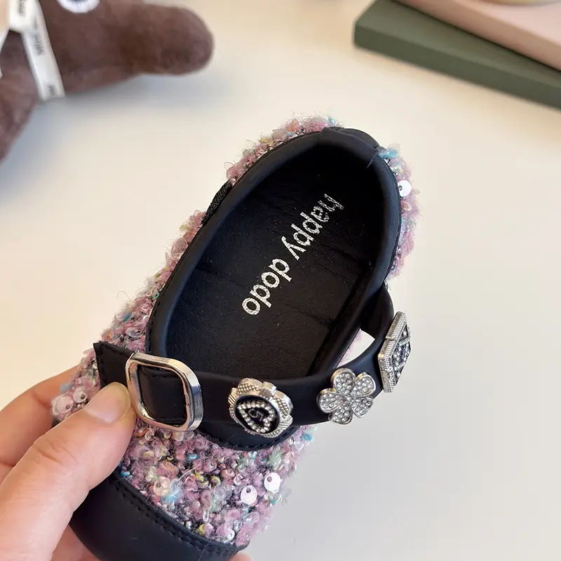 Girls Princess Leather Shoes All Covered Rhinestone Upper Wedding Party Shoes Girl Versatile Gorgeous Children's Footwear I03203