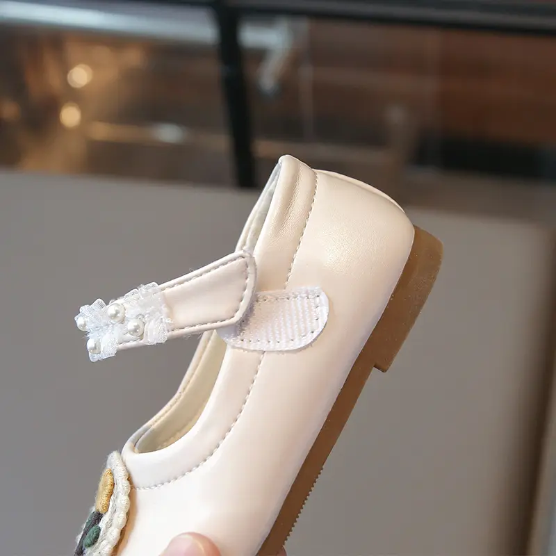 Nice Little Girls Shoes Knitted Appliques Children Soft PU Leather Round Toe Shoes Princess Flat Party Wedding Shoes Girl I03142