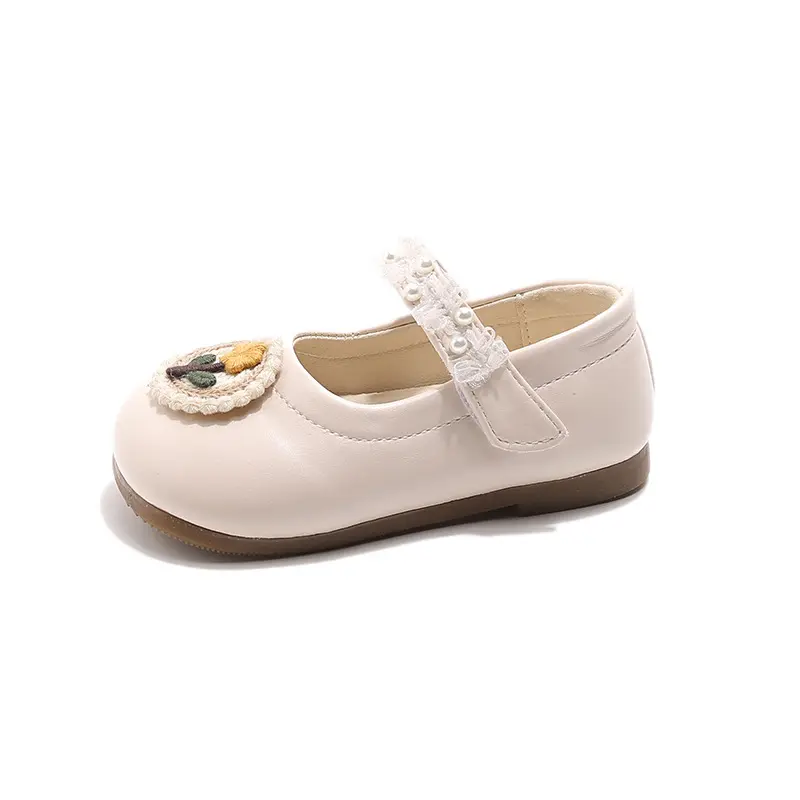 Nice Little Girls Shoes Knitted Appliques Children Soft PU Leather Round Toe Shoes Princess Flat Party Wedding Shoes Girl I03142