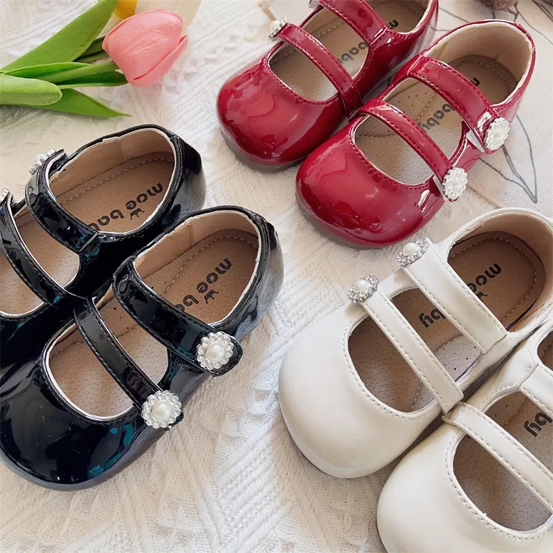 Spring Shoes Child British Style Anti-slippery College Style Casual Dreamlike Fashion Dress Shoes Girls Rhinestone Floral I03183