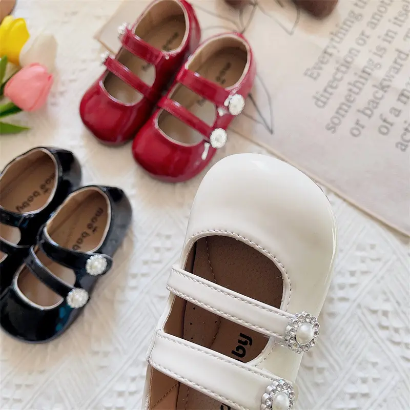 Spring Shoes Child British Style Anti-slippery College Style Casual Dreamlike Fashion Dress Shoes Girls Rhinestone Floral I03183