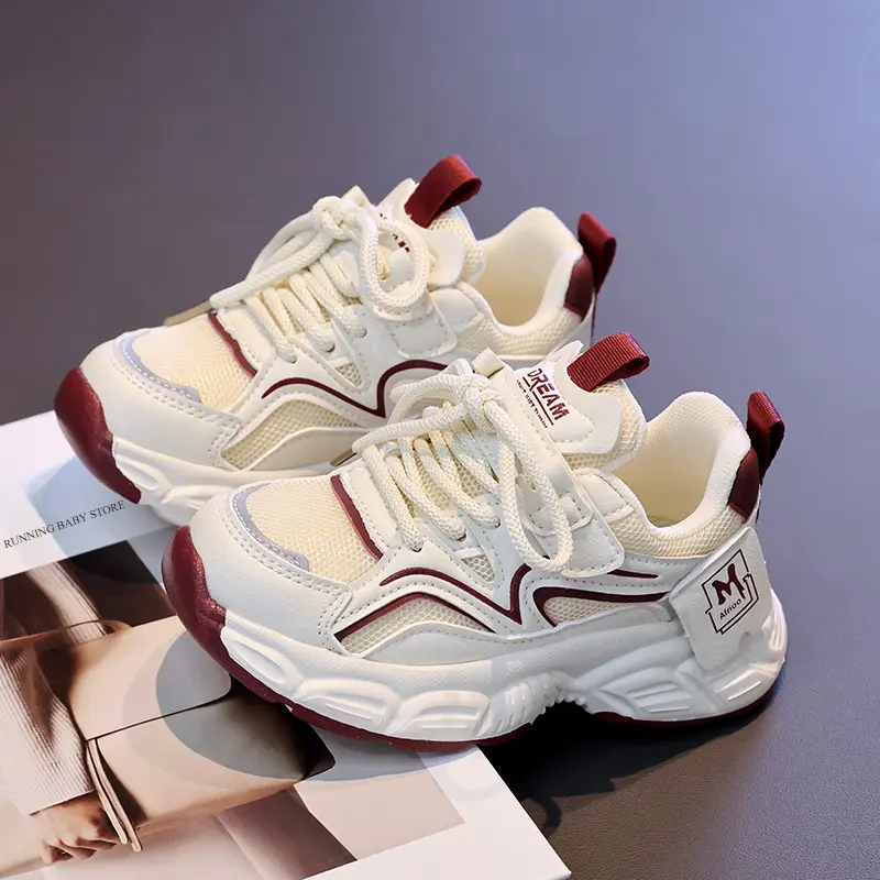 Chunky Fashion Sneakers Comfortable Casual Dad Shoes Girls Hook&loop Walking Shoes Comfort Arch Support Mesh for Kids Boy I06068