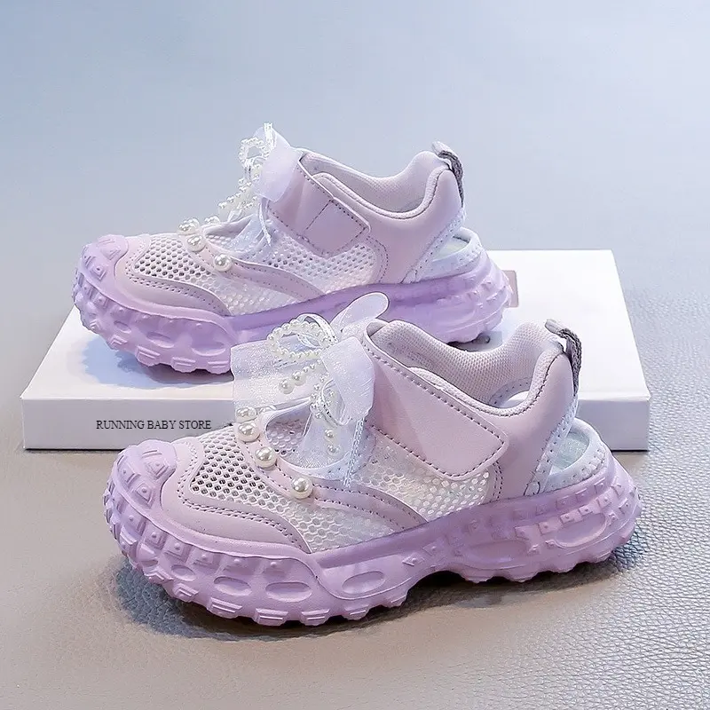 Airflow Design Breathable Mesh Children Shoes Girls Sneakers Comforatble Arch Support Kids Girl Running Shoes with Ribbon I06057