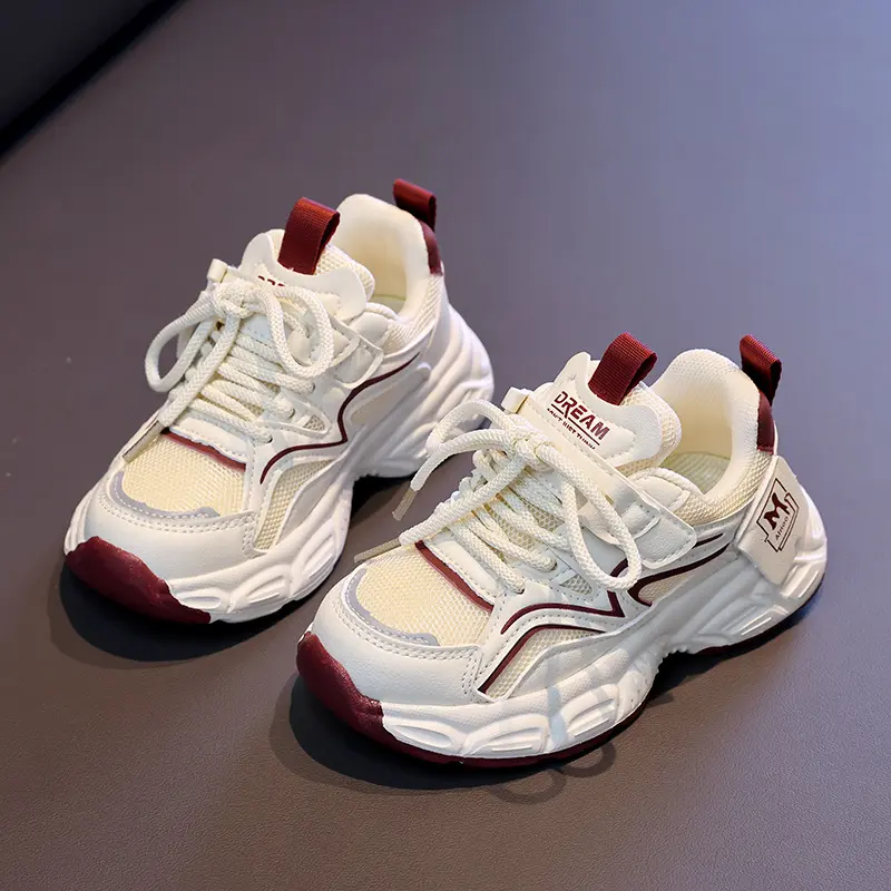Chunky Fashion Sneakers Comfortable Casual Dad Shoes Girls Hook&loop Walking Shoes Comfort Arch Support Mesh for Kids Boy I06068
