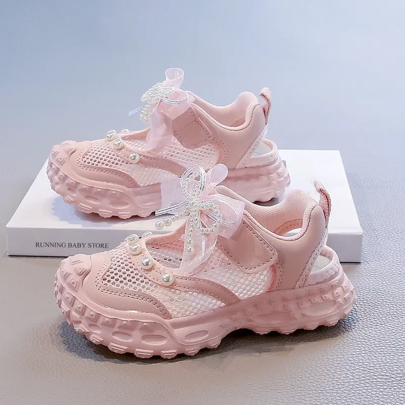 Airflow Design Breathable Mesh Children Shoes Girls Sneakers Comforatble Arch Support Kids Girl Running Shoes with Ribbon I06057