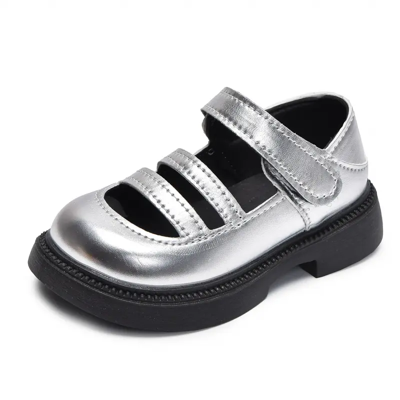 Kids Wedge Dance Performance Shoes Gold Pink Silver Girls Princess Shoes Round Toe 2025 New Girls Leather Shoes Soft Sole I05094