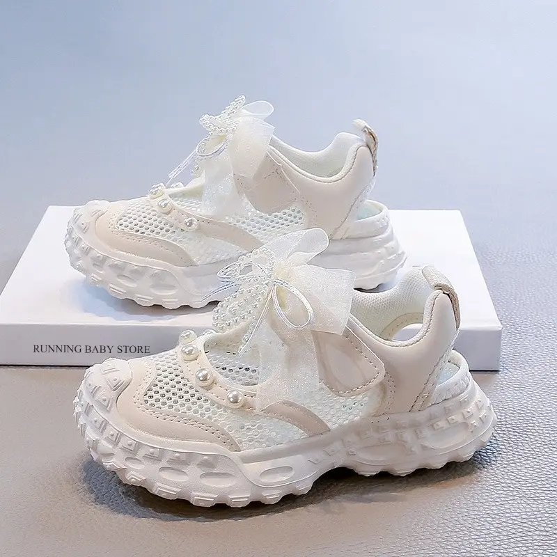 Airflow Design Breathable Mesh Children Shoes Girls Sneakers Comforatble Arch Support Kids Girl Running Shoes with Ribbon I06057