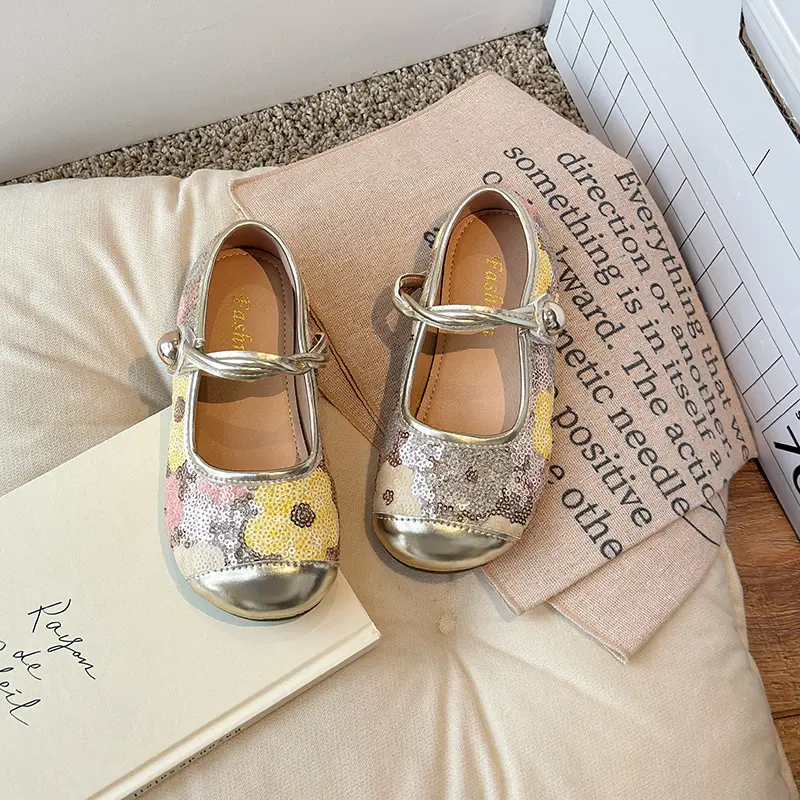 Children Patent Leather Shoes for Girls Kids Dress Shoes for Wedding Party Glitter Sequined Fabric with Flowers Mary Jane I07052