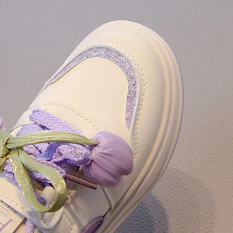 Girls Sneaker with Glitter Color Matching Non-slip Fashion Children Princess Tulip Bow-tie Shoes Kids Casual Running Shoe I07197